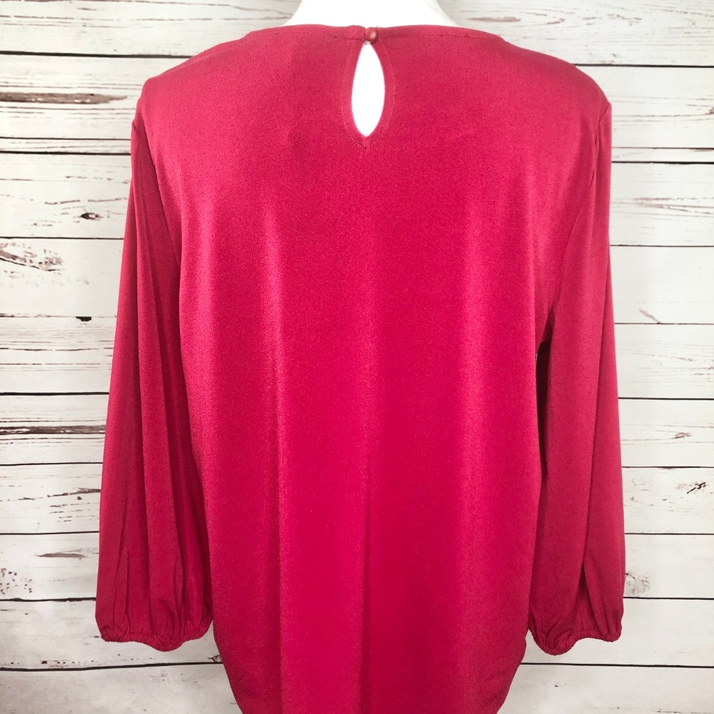 Adrianna Papell Dressy Long Sleeve Red Blouse - Picture 6 of 8